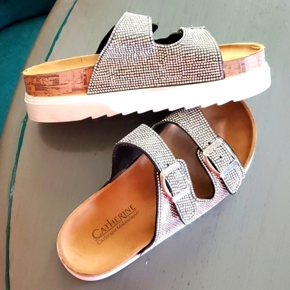 Catherine Malandrino| Womens Crystal Double Metal Buckle Platforms Slip On  Sz.6